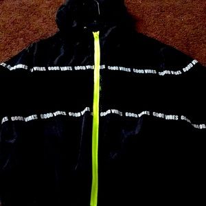 Neon yellow”good vibes” windbreaker hoodie